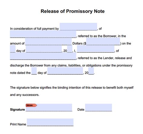 promissory note release form adobe pdf and microsoft word promissory notes promissory notes