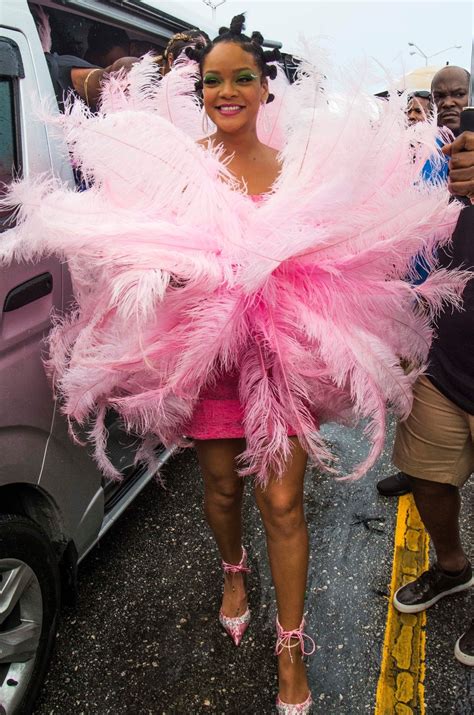 Rihanna Wears Huge Pink Feather Dress To Barbados Crop Over Festival