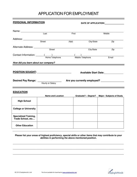 Job Application Form Online Printable Hot Sex Picture