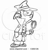 Detective Magnifying Glass Cartoon Boy Clipart Outline Holding Illustration Royalty Toonaday Lineart Vector Ron Leishman Small Regarding Notes sketch template