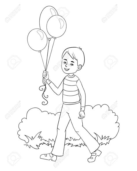 boy holding balloons clipart black  white   cliparts