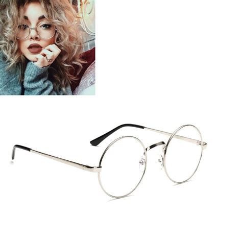 Unisex Round Retro Round Metal Frame Clear Lens Glass Vintage Geek