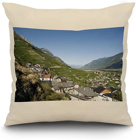 amazoncom switzerland landscape   town mountains    spun polyester pillow