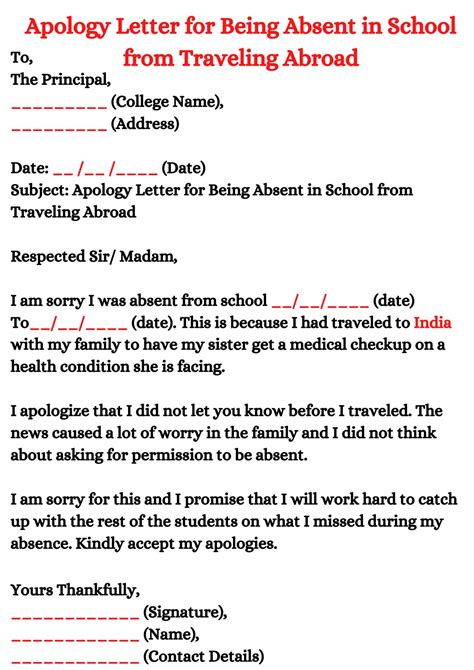apology letter   absent