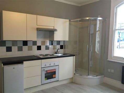 london flat with shower in the kitchen renting out at £850 per month