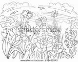 Coloring Cartoon Shutterstock Glade Childrens Flowers Vector Nature Preview sketch template