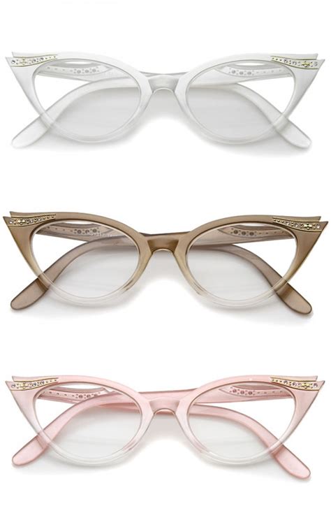 women s retro rhinestone embellished clear lens cat eye glasses 51mm