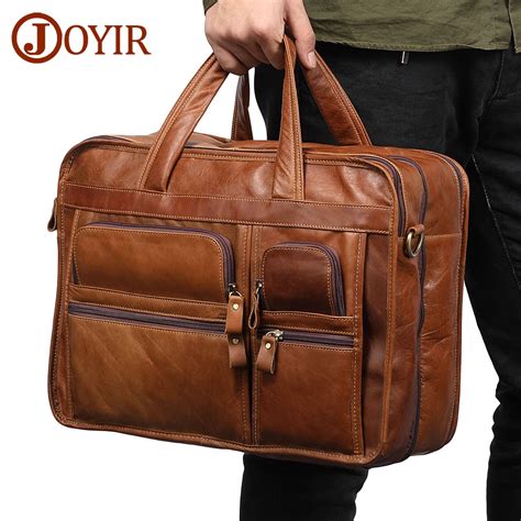 joyirs genuine casual leather tote shoulder laptop bags  men