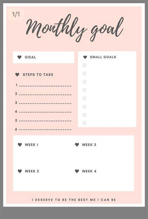 monthly goals template planner printables  goal planner