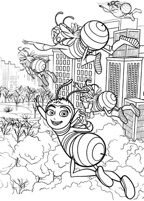 barry  friends flying   flowers  bee  coloring pages