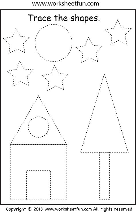 picture tracing shapes  worksheets  printable worksheets