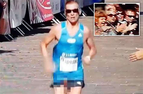 marathon runner jozef urban penis and testicles pop out of short on tv