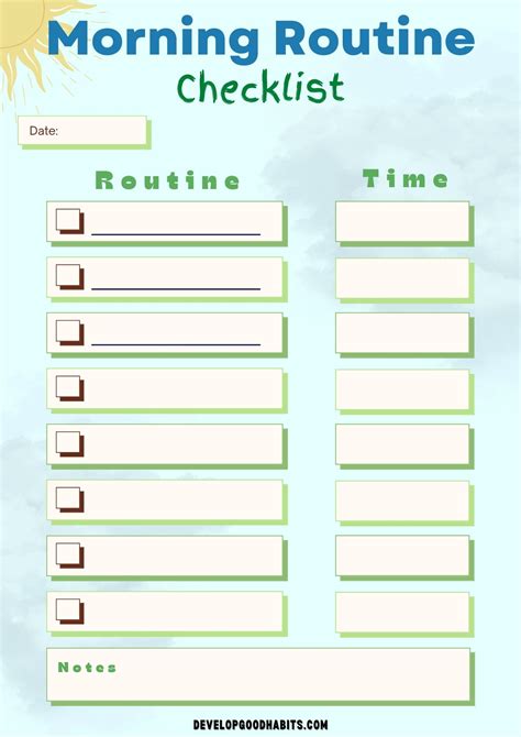 printable morning routine checklists  adults students fitness
