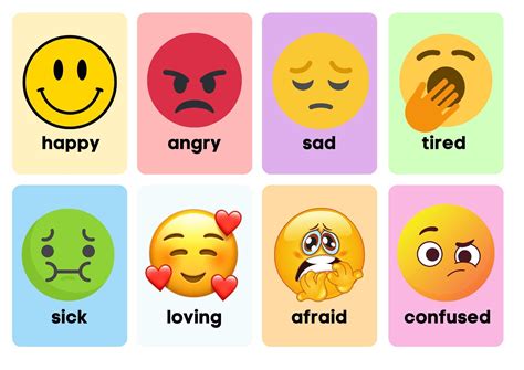 emotions emoji printable flashcards instant  emotions classroom