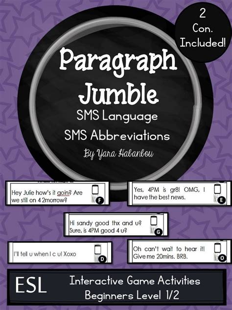 sms language abbreviations paragraph jumble level  beginners  pack  created