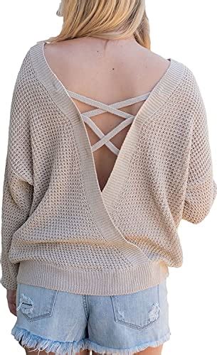 women s criss cross backless sweater casual loose knit long sleeve