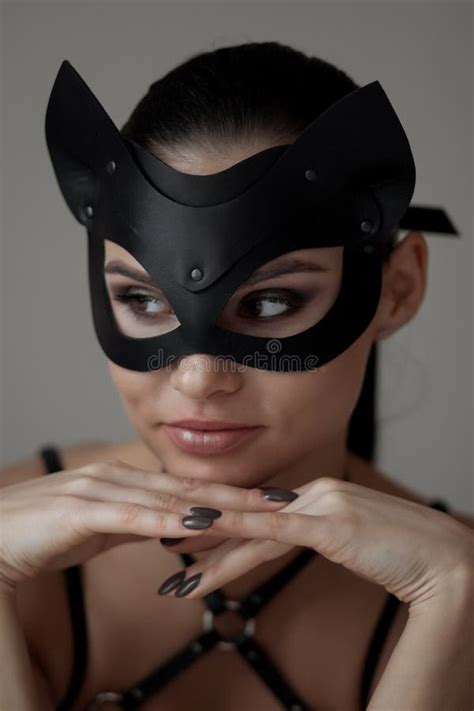 Brunette Girl In A Cat Mask Stock Image Image Of Attractive