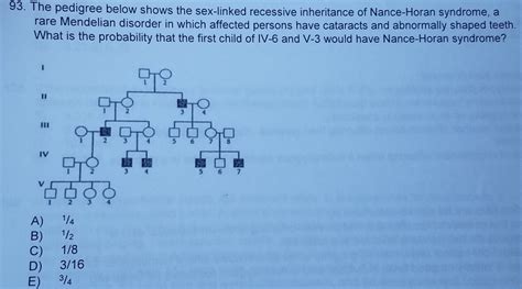 solved 93 the pedigree below shows the sex linked recess free