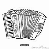 Instruments Accordion Musical Coloring Book Children Vector sketch template