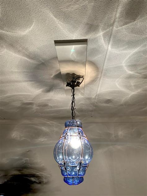 Small Venetian Murano Pendant Light With Mouth Blown Blue