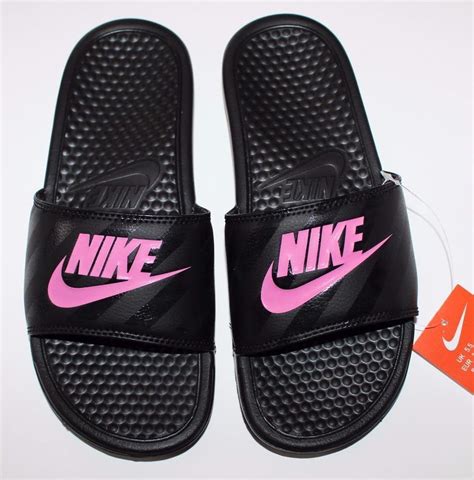 Nike Womens Benassi Jdi Slide Sandals Black And Vivid Pink 343881 Nike