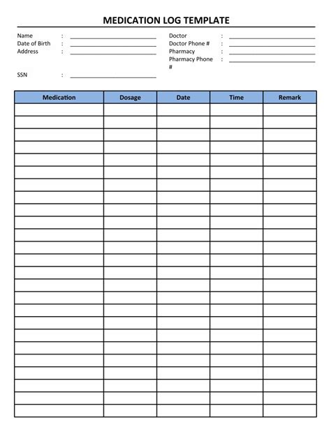 medication schedule template printable templates