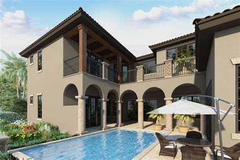 tuscan style house plan  central courtyard  caban guest suite str architectural