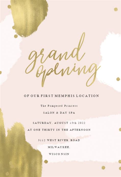 pink gold strokes grand opening invitation template