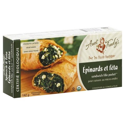 aunt trudy s certified organic spinach and feta fillo pocket sandwich
