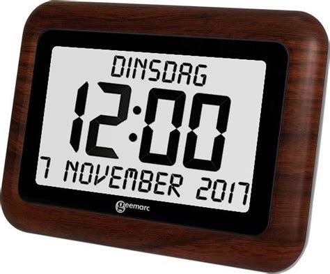 geemarc viso digitale kalender klok met complete dag datum tijdweergave houtlook bolcom