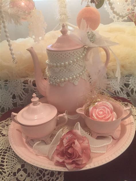 My Pink Tea Set With Mothers Pearls Bling Earrings And Lace Off Her