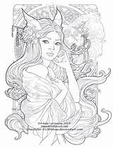 Coloring Pages Fantasy Meadowhaven Lineart Kitsune Adele Lorienne Beautiful Book Drawings Color Line Choose Board Tattoo sketch template