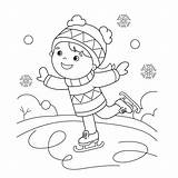 Coloring Skating Ice Winter Girl Book Kids Cartoon Outline Sports Illustrations Stock sketch template