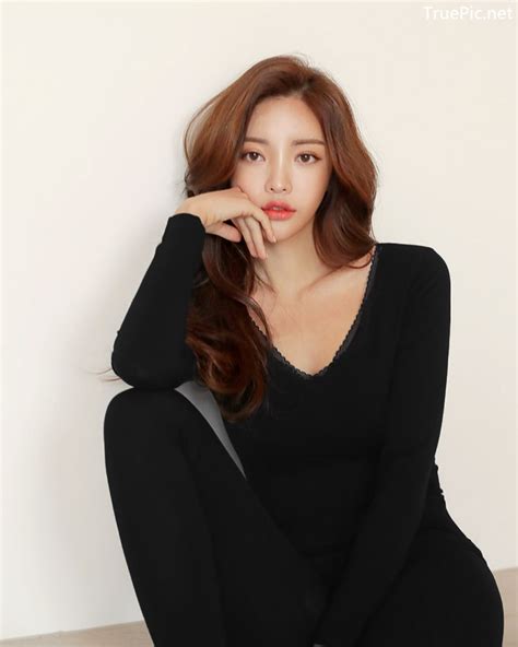 Korean Fashion Model Jin Hee Black Tights And Winter Sweater Dress