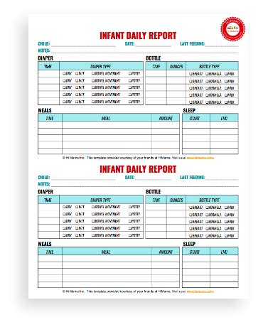 infant toddler daily reports  printable himama