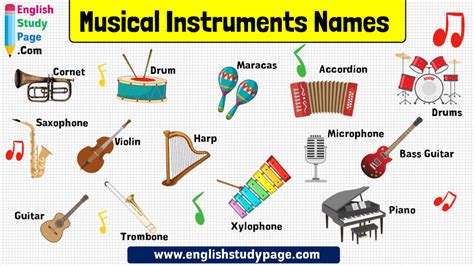 musical instruments names english study page