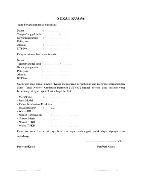 Surat Kuasa Stnk Grab Suratmenyuratnet
