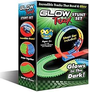 glow trax stunt set glow   dark  pcs track stunt car included vehicle playsets
