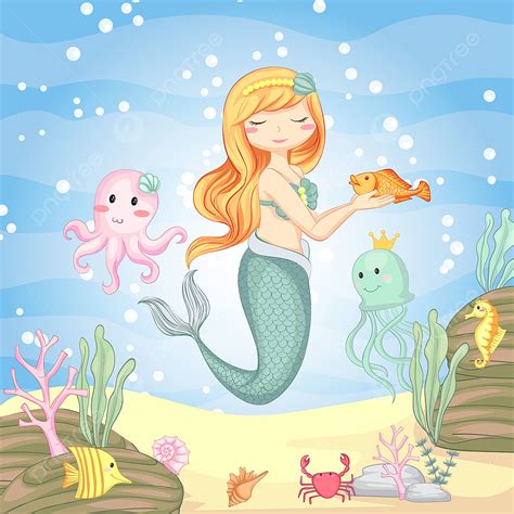 hand drawn mermaid vector hd png images vector illustration  cute mermaid  sea plants