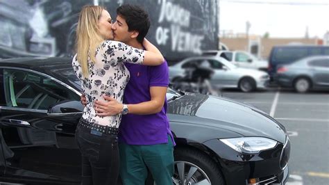 kissing prank and gold digger prank sexy girl kisses guys using a tesla funny videos 2015