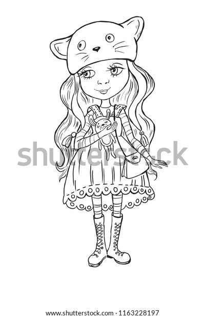 girl coloring page kids stock vector royalty