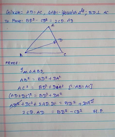 In An Isosceles Triangle Abc With Ab Ac Bd Is