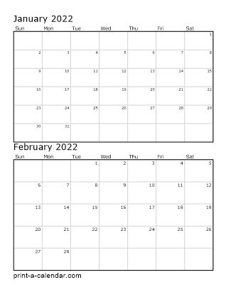months  page vertical stacked printable calendar