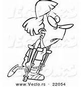 Crutches Cartoon Using Woman Outlined Coloring Royalty sketch template