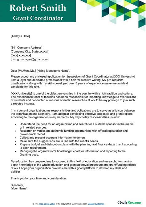 grant coordinator cover letter examples qwikresume