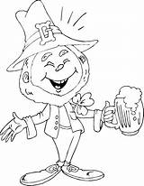 Leprechaun Coloring Smiling Beer Holding sketch template