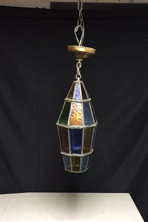A Unique Antique Stained Leaded Glass Pendant Light Foyer Entry