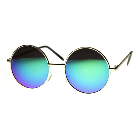 retro hippie large round flash lens metal sunglasses zerouv