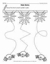 Spider Preschool Web Motor Tracing Halloween Worksheets Worksheet Webs Spiders Fine Skills Kids Activities Theeducationcenter Kindergarten Works Letter Mailbox Learning sketch template