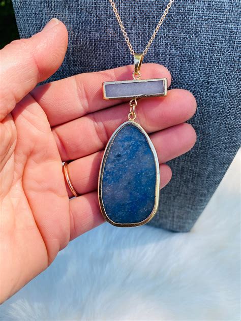 blue stone necklace natural stone pendant necklace marble etsy